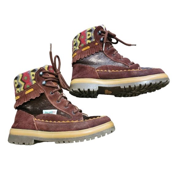 Pajar brown suede cow hair Aztec print lace up boots Sz 7 - Picture 1 of 11